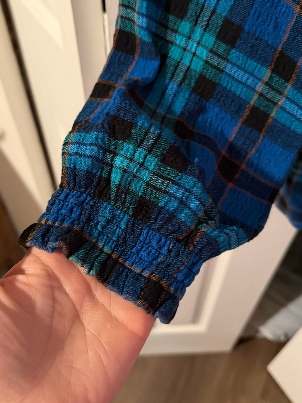 J. Jill Blue and Teal Plaid Button-Front Blouse - Picture 3 of 4